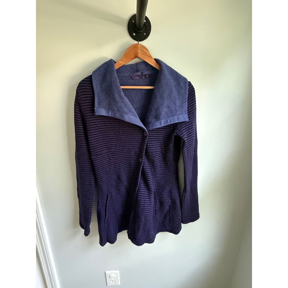 Prana Womens‎ Purple Striped Asymmetrical Button Front Shawl Collar Jacket M